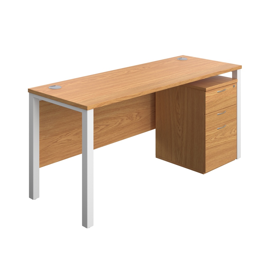 Goal Post Rectangular Desk + 3 Drawer High Mobile Pedestal (FSC) | 1600x600 | Nova oak/White | 