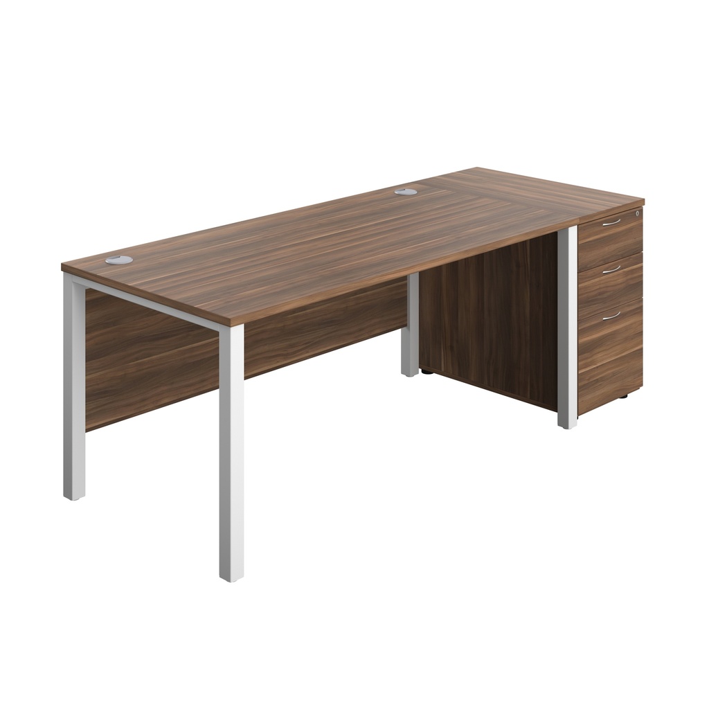 Goal Post Rectangular Desk + 3 Drawer Desk High Pedestal (FSC) | 1600x800 | Dark walnut/White | 