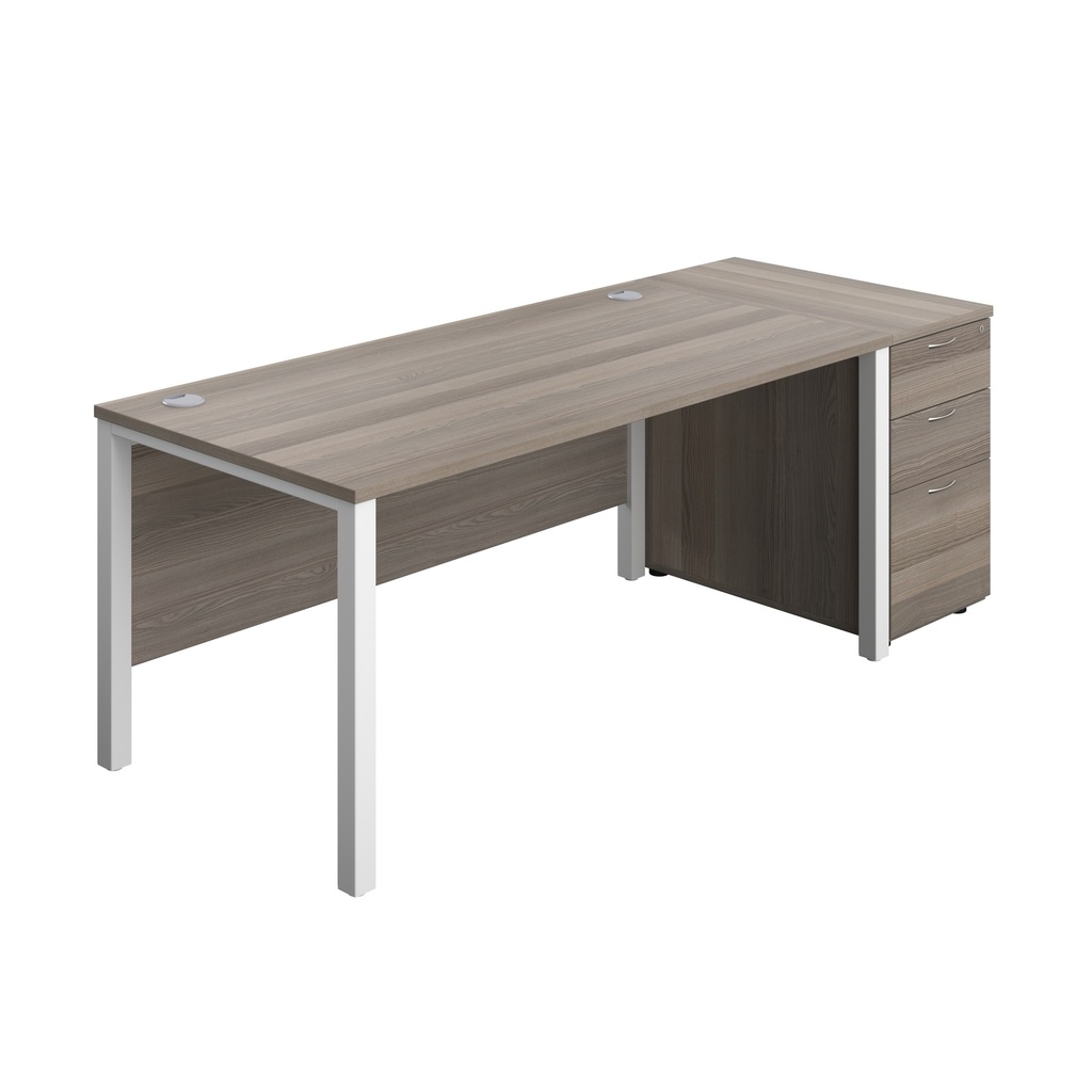 Goal Post Rectangular Desk + 3 Drawer Desk High Pedestal (FSC) | 1600x800 | Grey oak/White | 