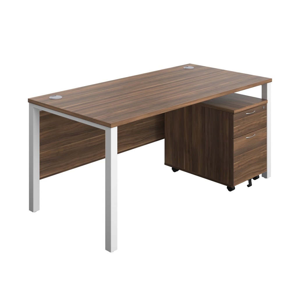 Goal Post Rectangular Desk + 2 Drawer Mobile Pedestal (FSC) | 1600x800 | Dark walnut/White | 