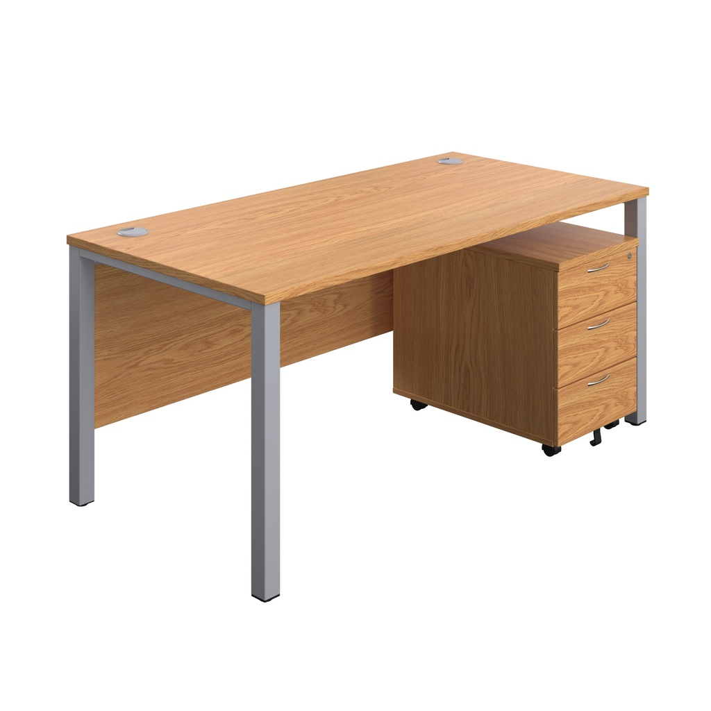 Goal Post Rectangular Desk + 3 Drawer Mobile Pedestal (FSC) | 1600x800 | Nova oak/Silver | 