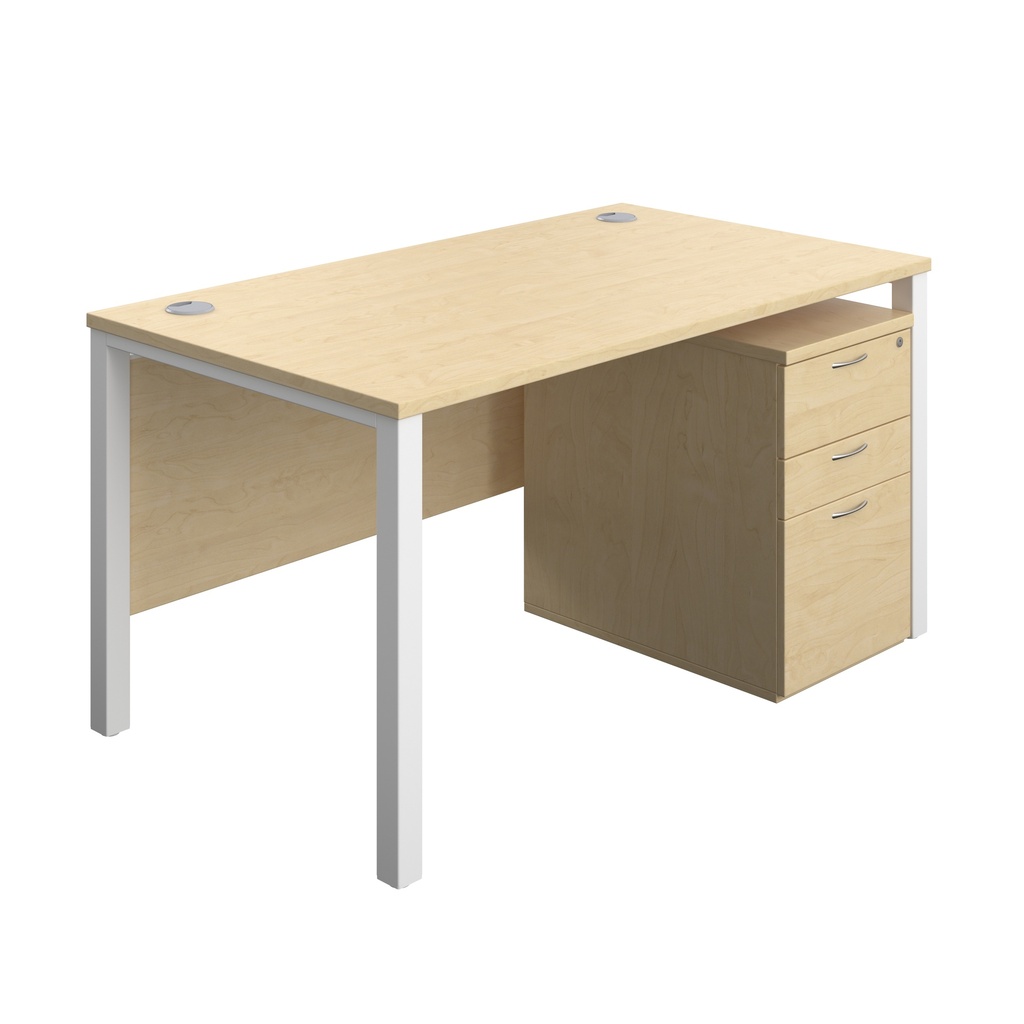 Goal Post Rectangular Desk + 3 Drawer High Mobile Pedestal (FSC) | 1400x800 | Maple/White | 