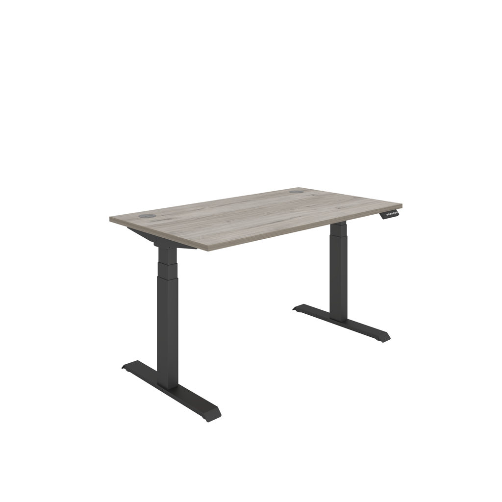 Office Rectangular Dual Motor Sit Stand Desk  (FSC) | 1400X800 | Grey Oak/Black