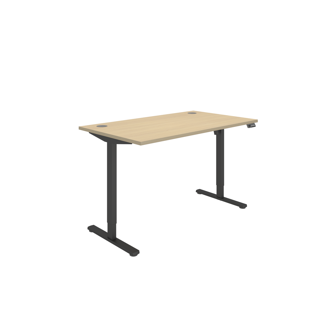 Office Rectangular Single Motor Sit Stand Desk  (FSC) | 1400X800 | Oak/Black