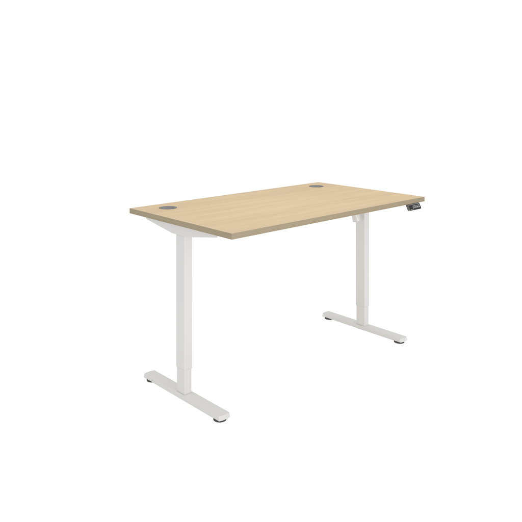 Office Rectangular Single Motor Sit Stand Desk  (FSC) | 1400X800 | Oak/White