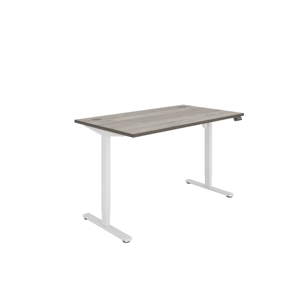 Office Rectangular Single Motor Sit Stand Desk  (FSC) | 1400X800 | Grey Oak/White