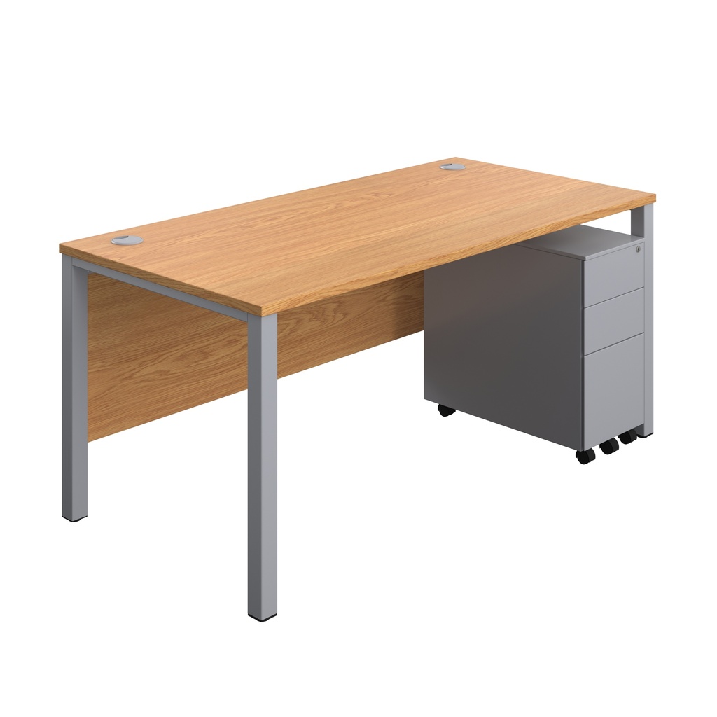 Goal Post Rectangular Desk + 3 Drawer Slimline Steel Pedestal (FSC) | 1600x800 | Nova oak/Silver | 