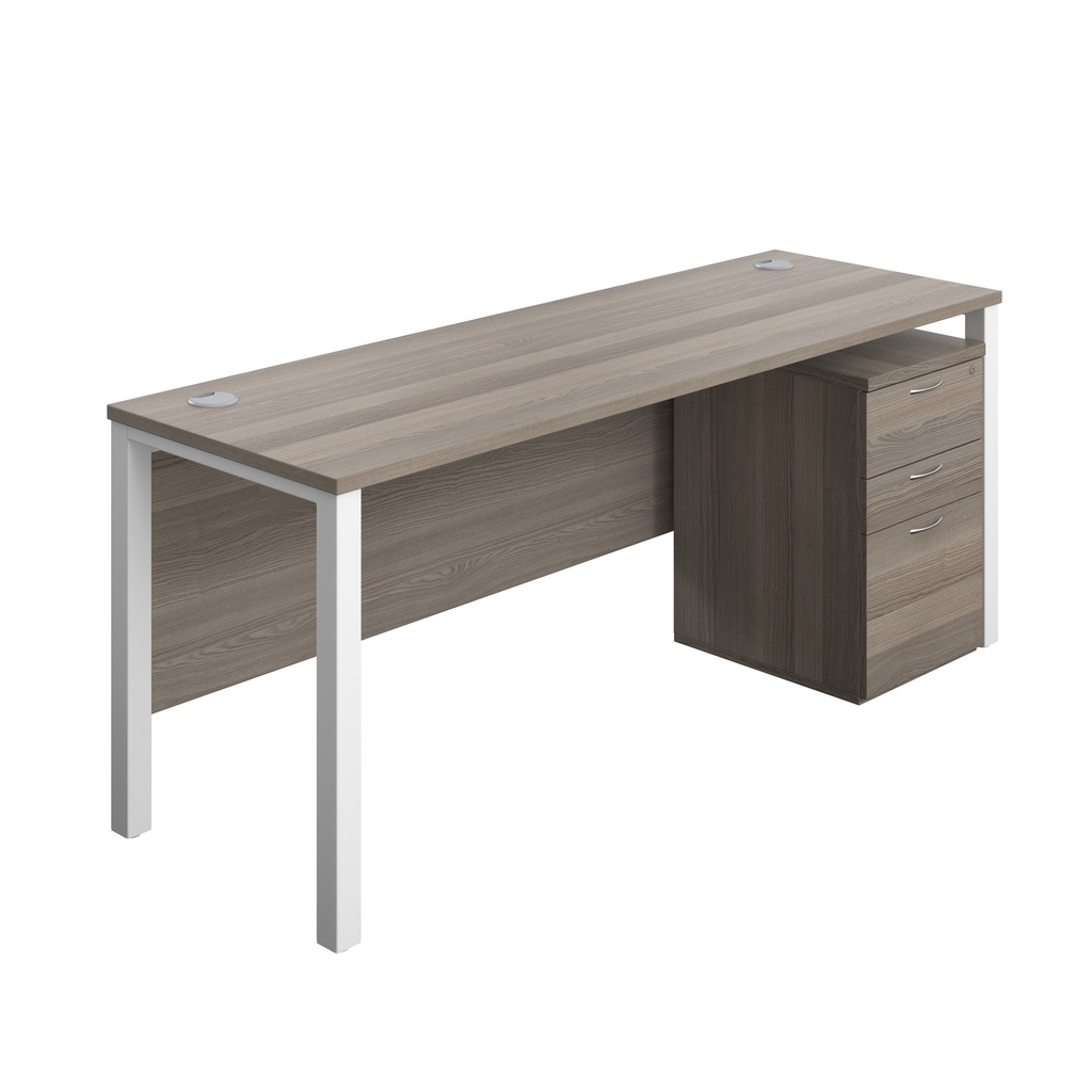 Goal Post Rectangular Desk + 3 Drawer High Mobile Pedestal (FSC) | 1800x600 | Grey oak/White | 