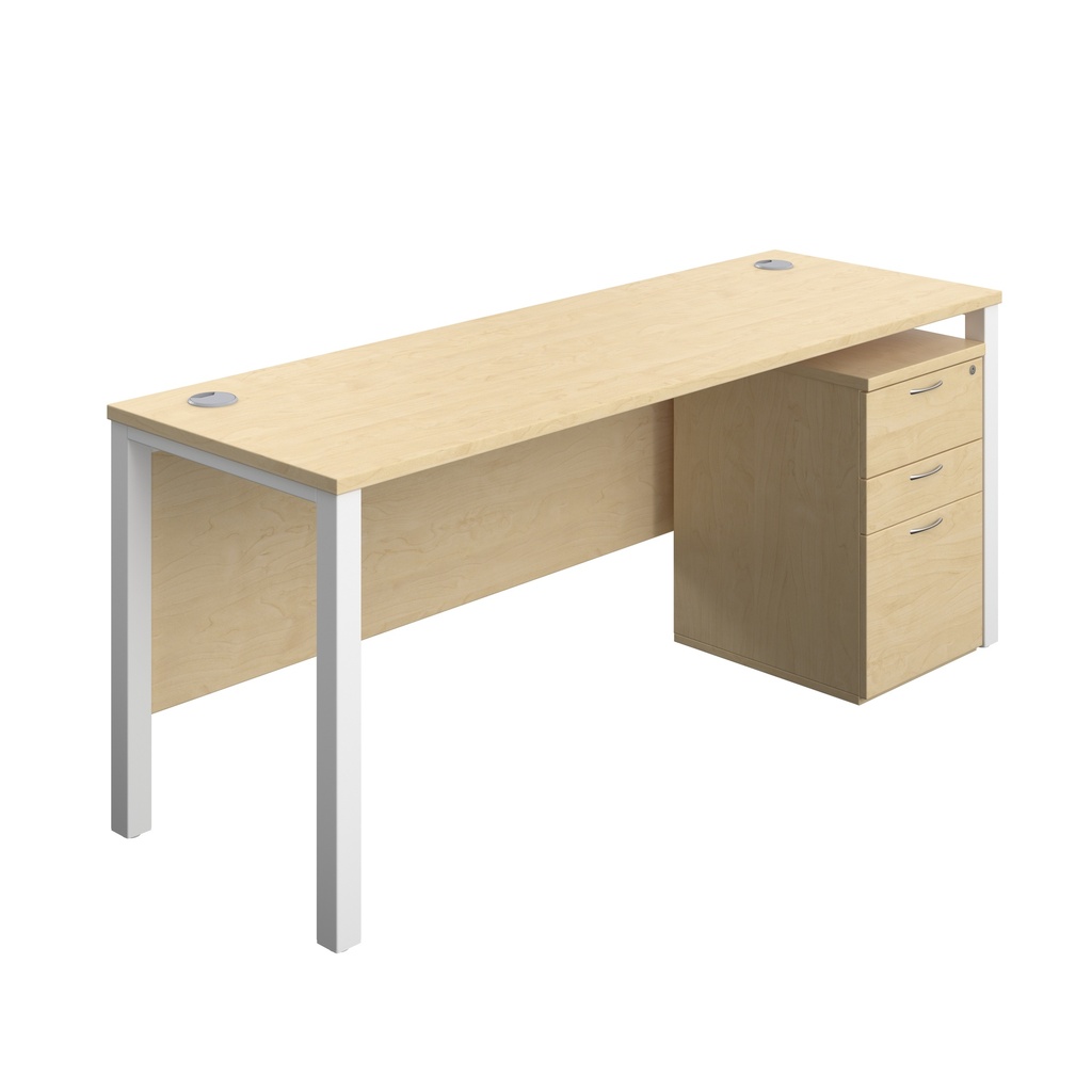 Goal Post Rectangular Desk + 3 Drawer High Mobile Pedestal (FSC) | 1800x600 | Maple/White | 