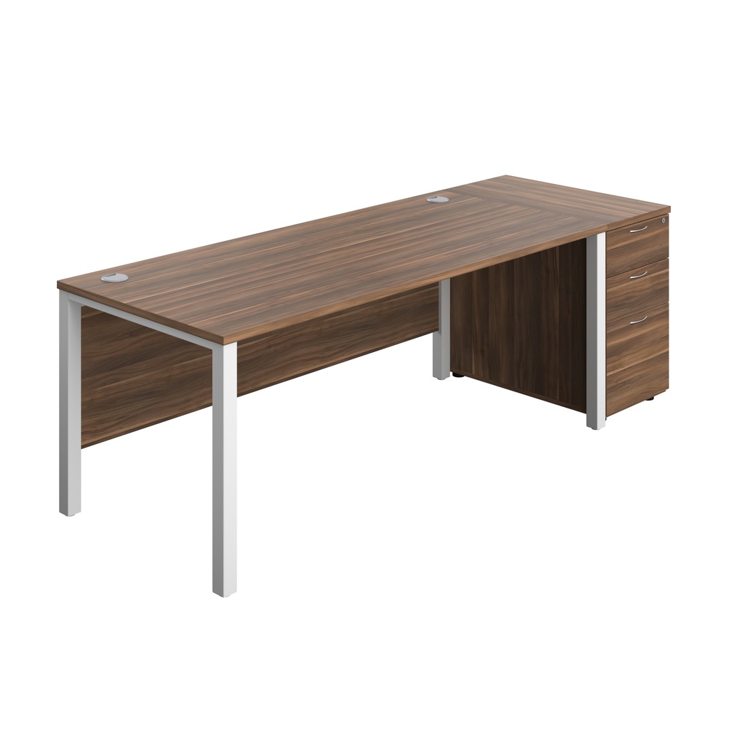 Goal Post Rectangular Desk + 3 Drawer Desk High Pedestal (FSC) | 1800x800 | Dark walnut/White | 