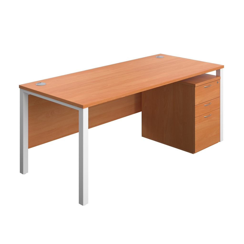 Goal Post Rectangular Desk + 3 Drawer High Mobile Pedestal (FSC) | 1800x800 | Beech/White | 