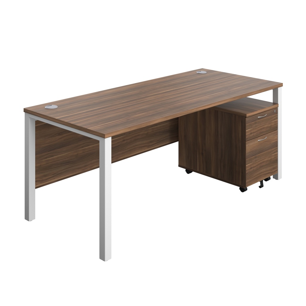 Goal Post Rectangular Desk + 2 Drawer Mobile Pedestal (FSC) | 1800x800 | Dark walnut/White | 