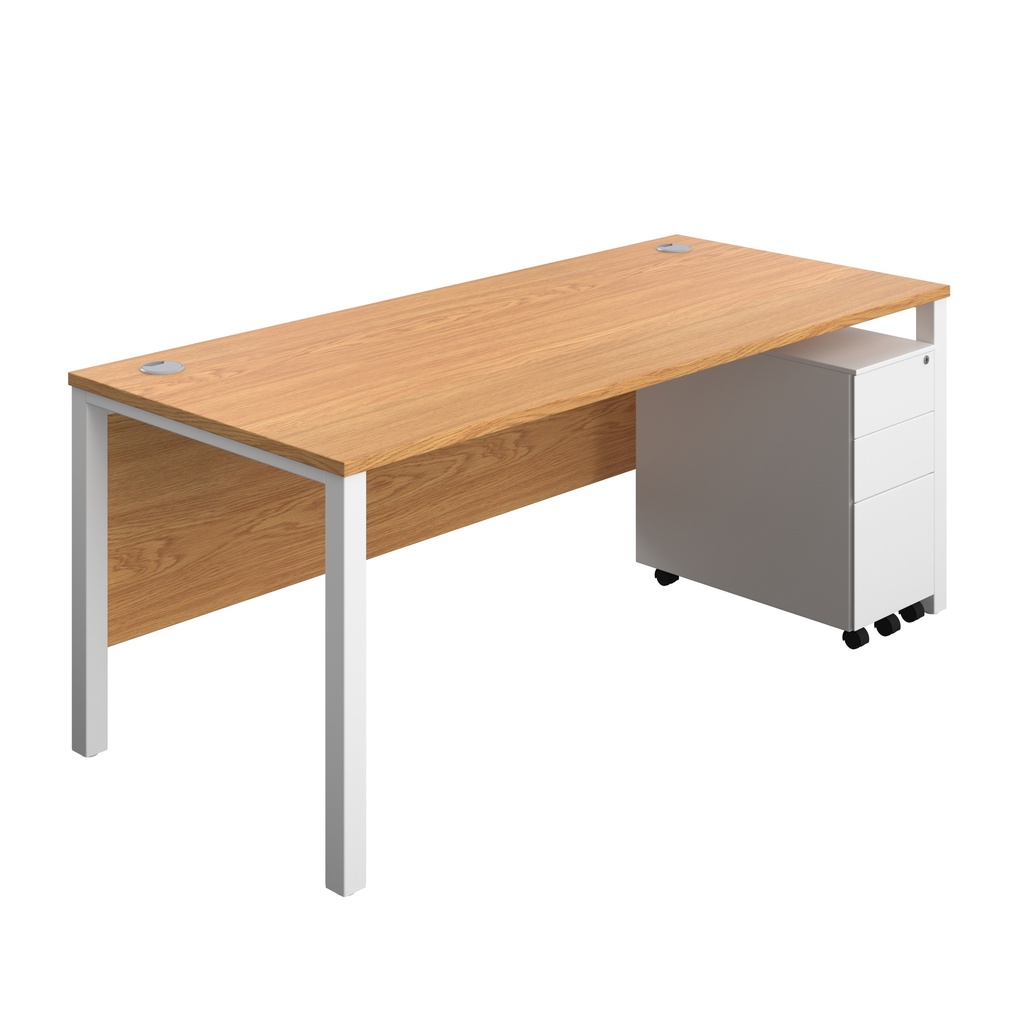 Goal Post Rectangular Desk + 3 Drawer Slimline Steel Pedestal (FSC) | 1800x800 | Nova oak/White | 