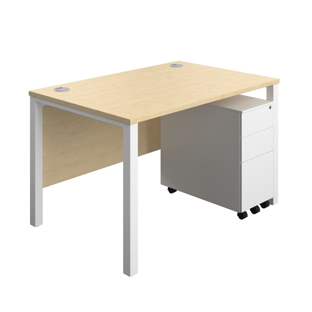 Goal Post Rectangular Desk + 3 Drawer Slimline Steel Pedestal (FSC) | 1200x800 | Maple/White | 