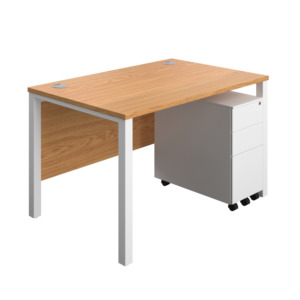 Goal Post Rectangular Desk + 3 Drawer Slimline Steel Pedestal (FSC) | 1200x800 | Nova oak/White | 