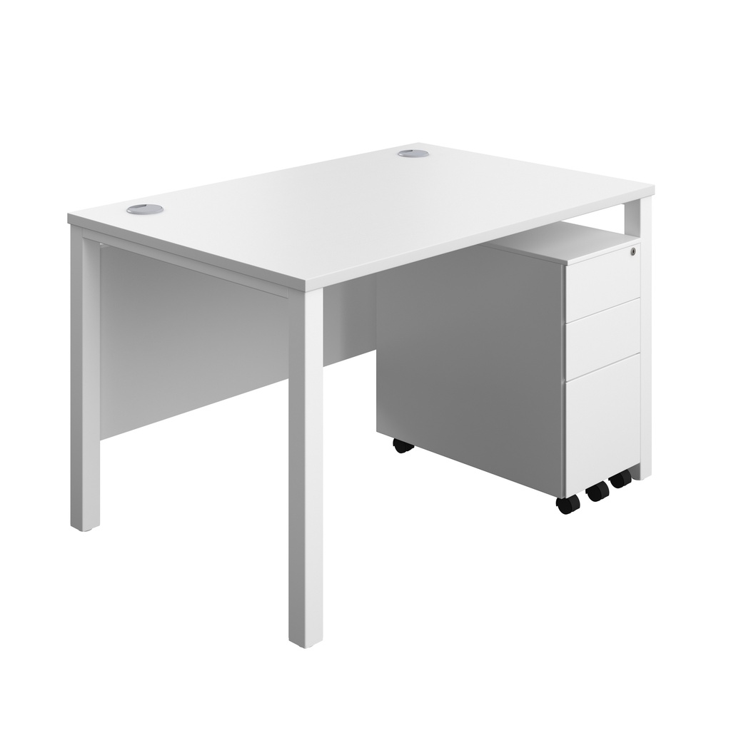 Goal Post Rectangular Desk + 3 Drawer Slimline Steel Pedestal (FSC) | 1200x800 | White/White | 