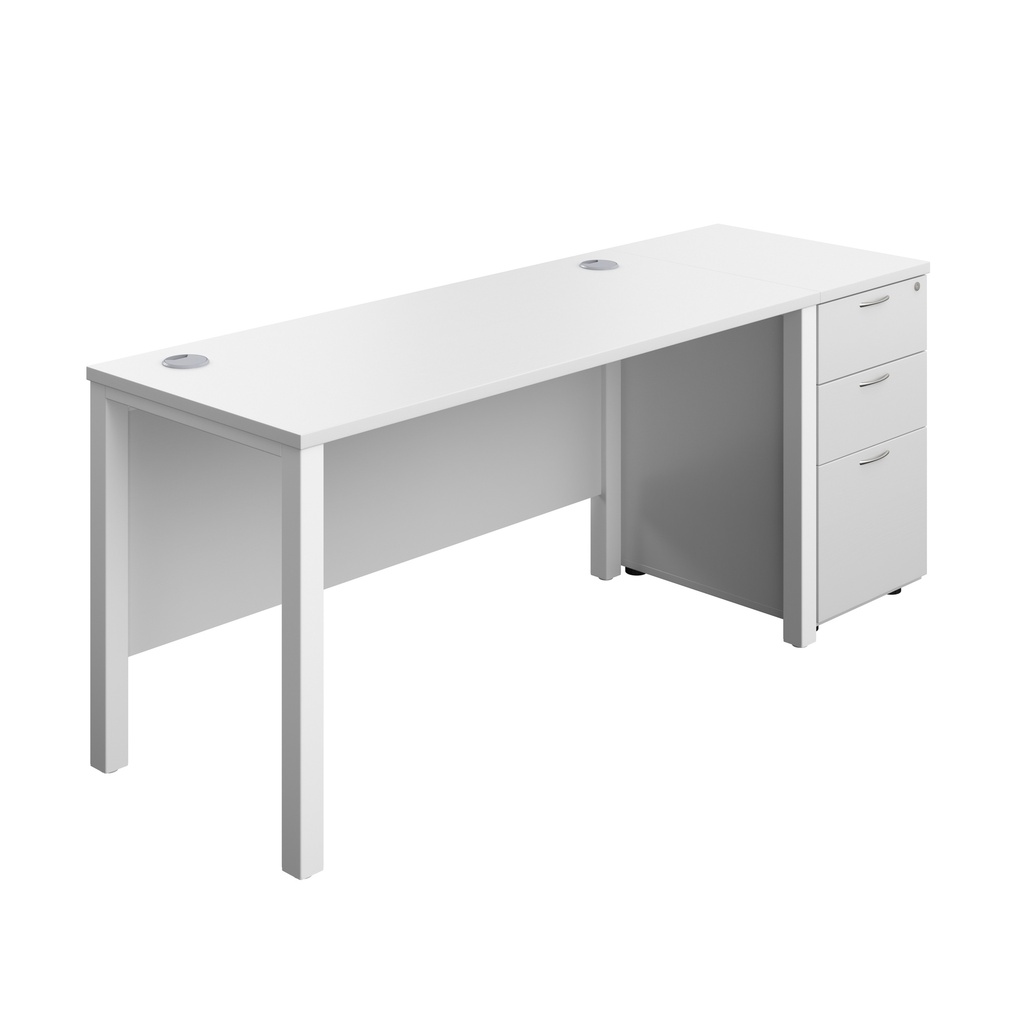 Goal Post Rectangular Desk + 3 Drawer Desk High Pedestal (FSC) | 1400x600 | White/White | 