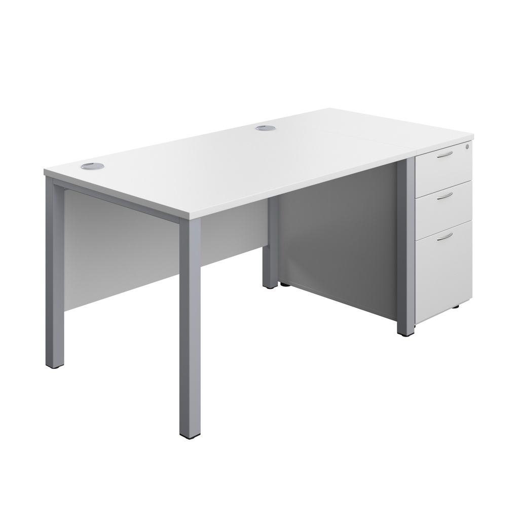 Goal Post Rectangular Desk + 3 Drawer Desk High Pedestal (FSC) | 1200x800 | White/Silver | 