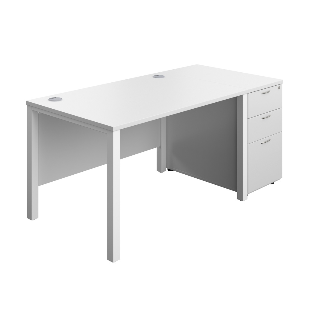 Goal Post Rectangular Desk + 3 Drawer Desk High Pedestal (FSC) | 1200x800 | White/White | 