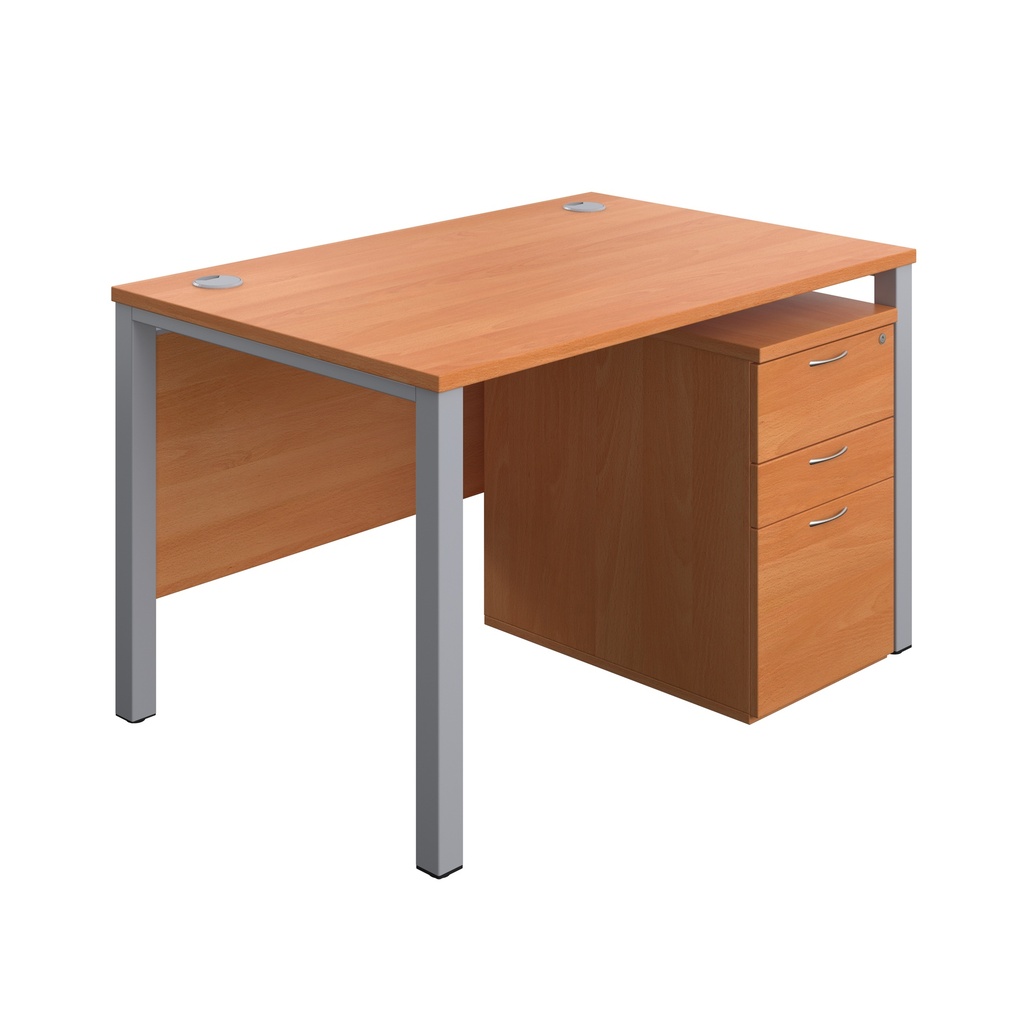 Goal Post Rectangular Desk + 3 Drawer High Mobile Pedestal (FSC) | 1200x800 | Beech/Silver | 