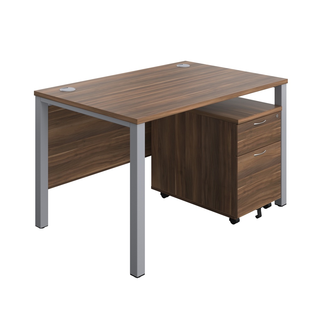 Goal Post Rectangular Desk + 2 Drawer Mobile Pedestal (FSC) | 1200x800 | Dark Walnut/Silver | 