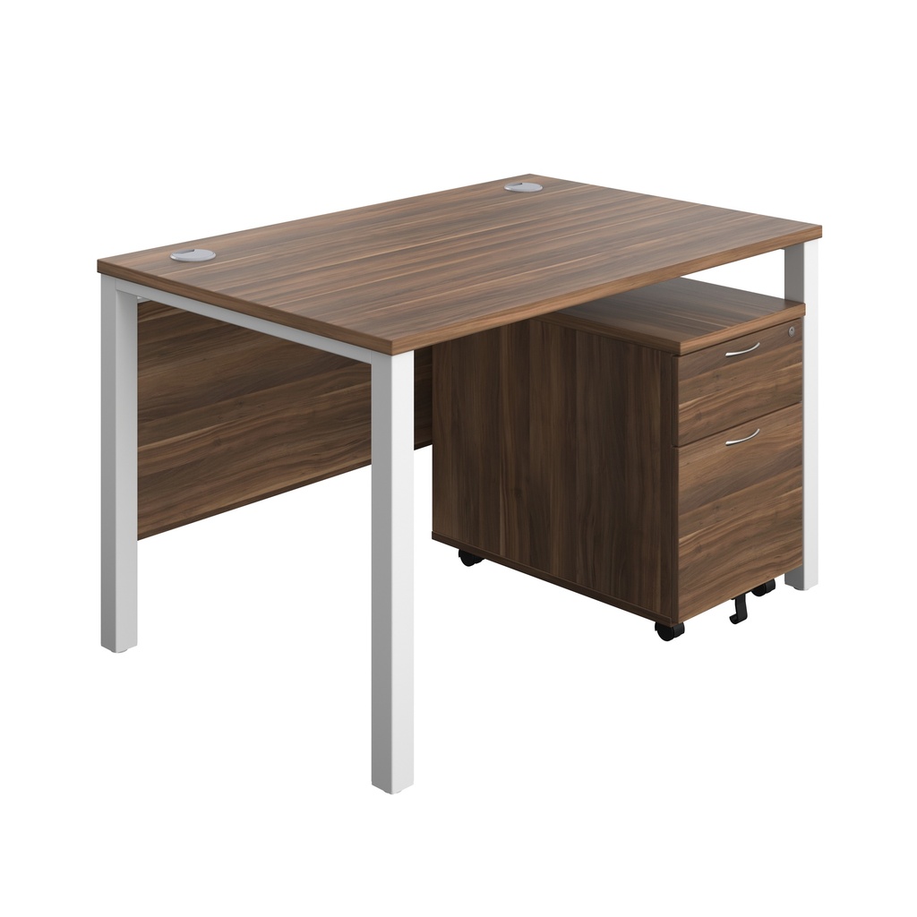 Goal Post Rectangular Desk + 2 Drawer Mobile Pedestal (FSC) | 1200x800 | Dark walnut/White | 