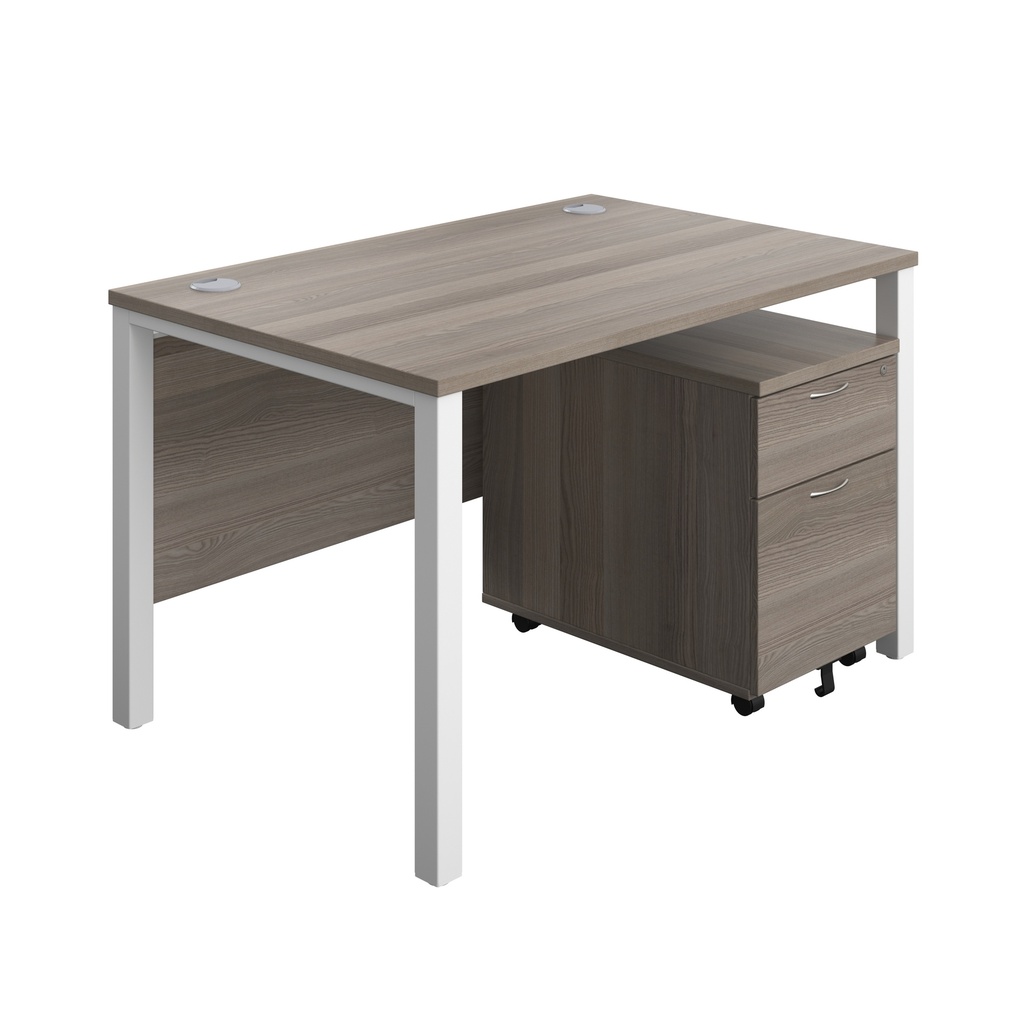 Goal Post Rectangular Desk + 2 Drawer Mobile Pedestal (FSC) | 1200x800 | Grey oak/White | 