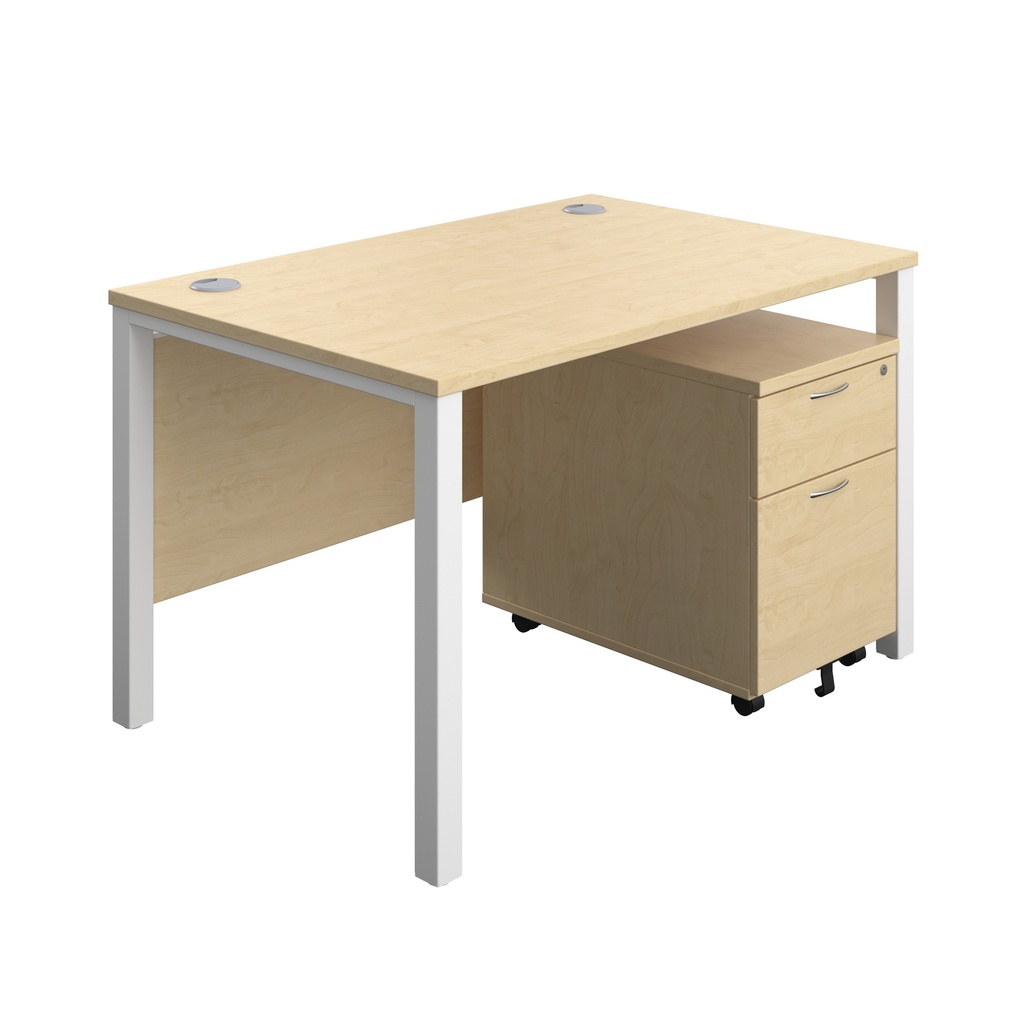 Goal Post Rectangular Desk + 2 Drawer Mobile Pedestal (FSC) | 1200x800 | Maple/White | 