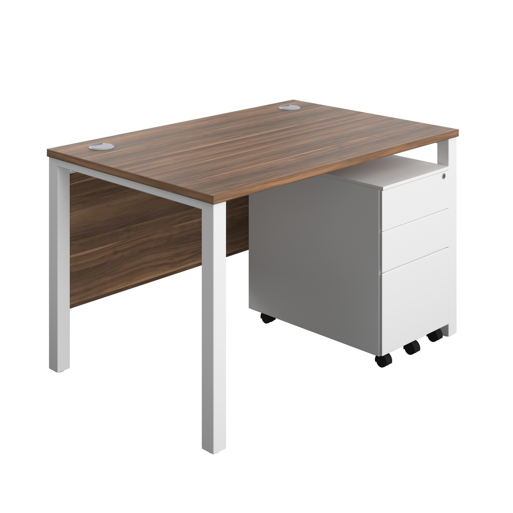 Goal Post Rectangular Desk + 3 Drawer Steel Pedestal (FSC) | 1200x800 | Dark walnut/White | 