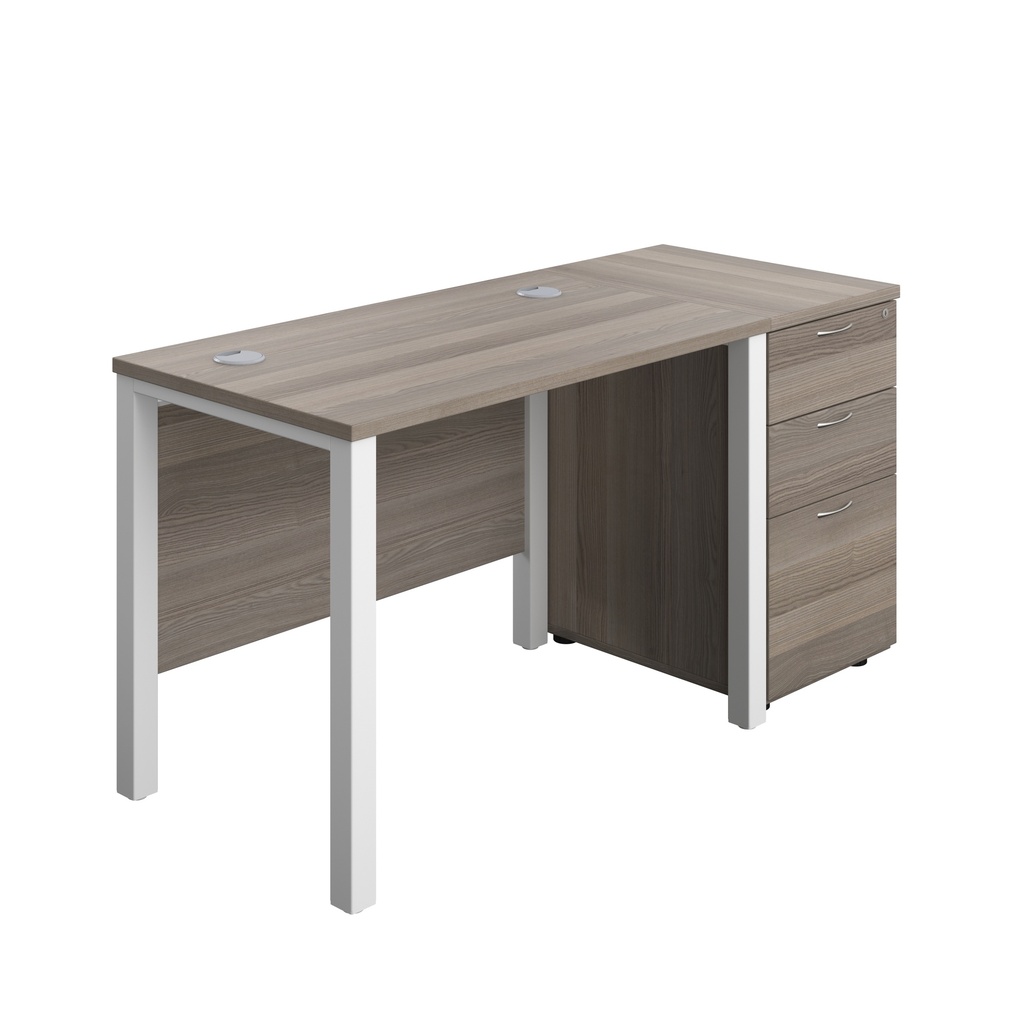 Goal Post Rectangular Desk + 3 Drawer Desk High Pedestal (FSC) | 1000x600 | Grey oak/White | 