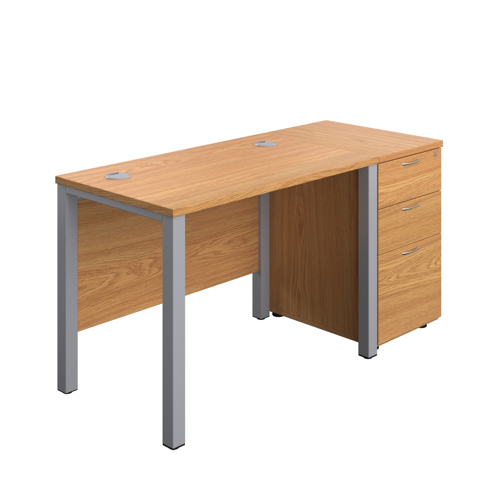 Goal Post Rectangular Desk + 3 Drawer Desk High Pedestal (FSC) | 1000x600 | Nova oak/Silver | 