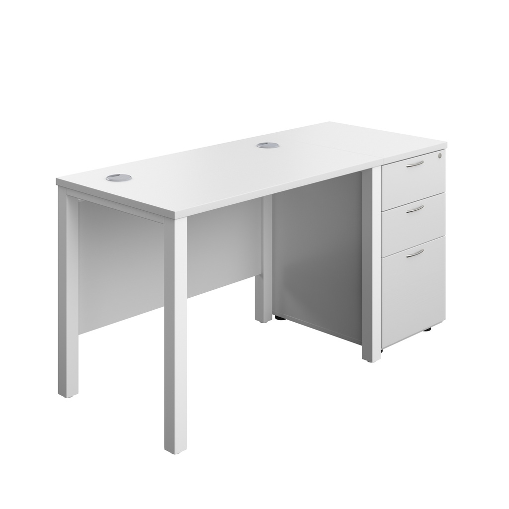 Goal Post Rectangular Desk + 3 Drawer Desk High Pedestal (FSC) | 1000x600 | White/White | 