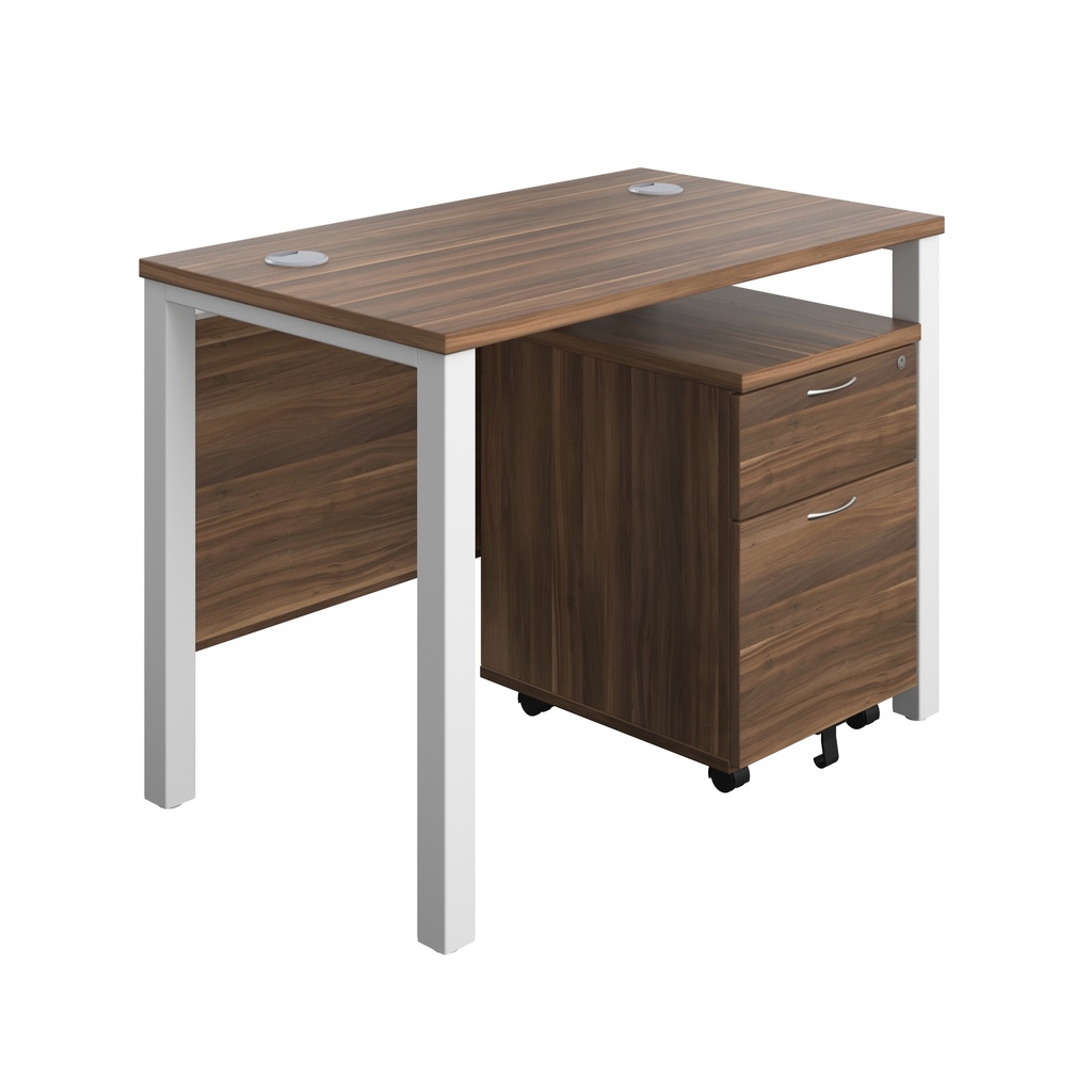 Goal Post Rectangular Desk + 2 Drawer Mobile Pedestal (FSC) | 1000x600 | Dark walnut/White | 