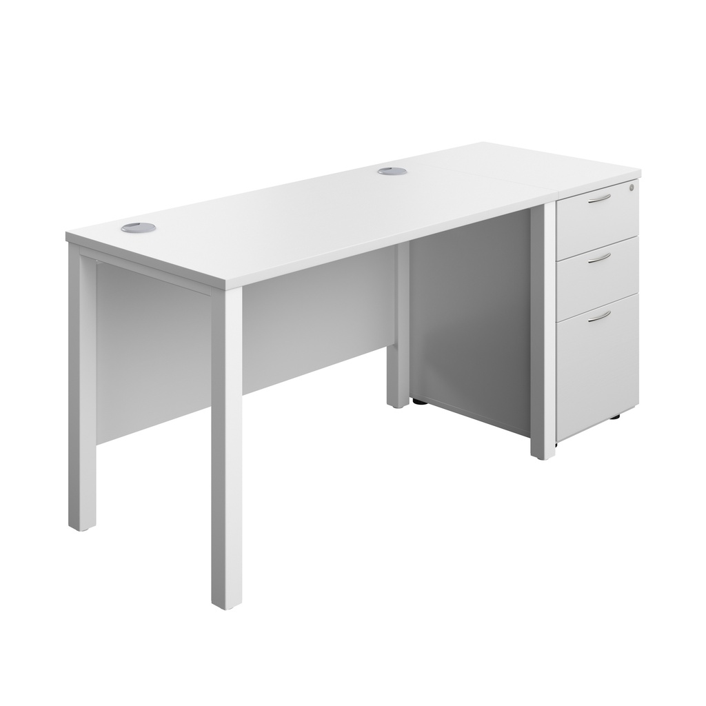 Goal Post Rectangular Desk + 3 Drawer Desk High Pedestal (FSC) | 1200x600 | White/White | 