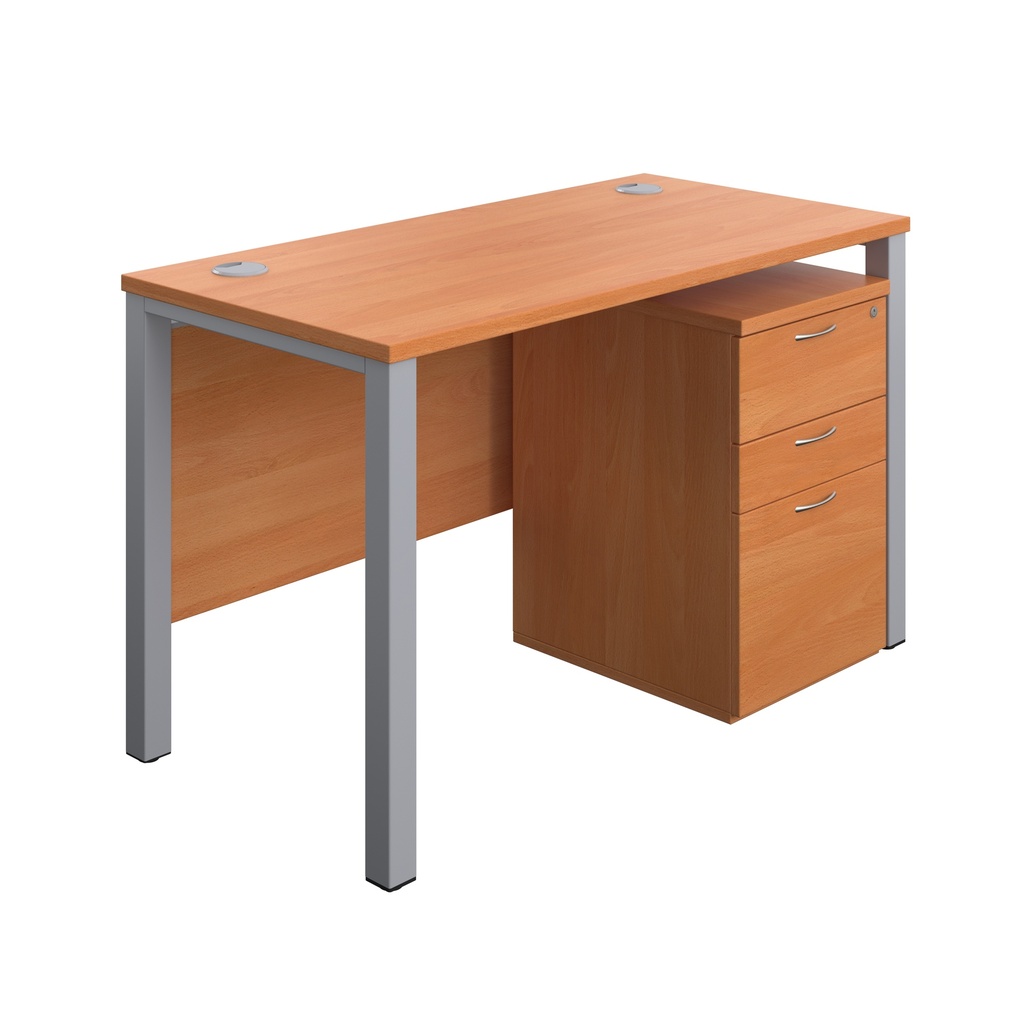 Goal Post Rectangular Desk + 3 Drawer High Mobile Pedestal (FSC) | 1200x600 | Beech/Silver | 