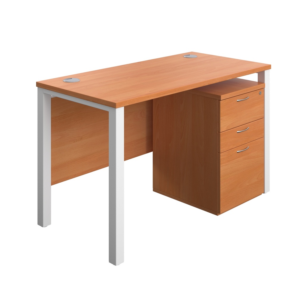 Goal Post Rectangular Desk + 3 Drawer High Mobile Pedestal (FSC) | 1200x600 | Beech/White | 