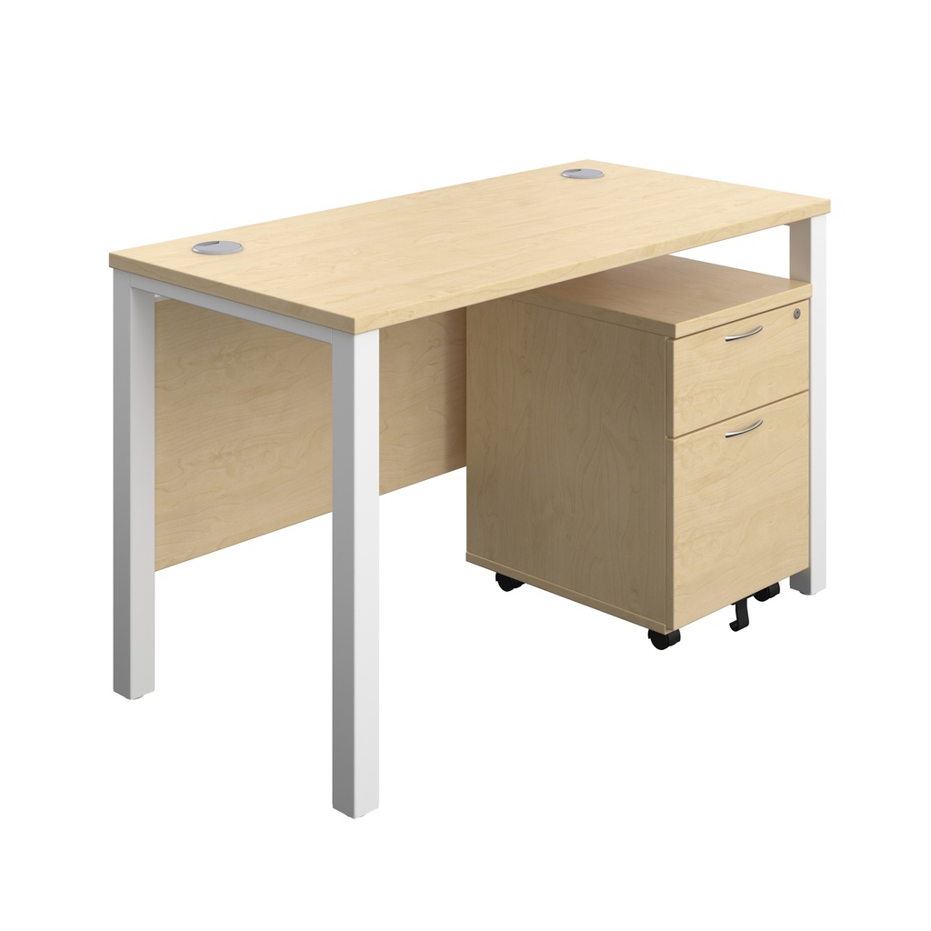 Goal Post Rectangular Desk + 2 Drawer Mobile Pedestal (FSC) | 1200x600 | Maple/White | 