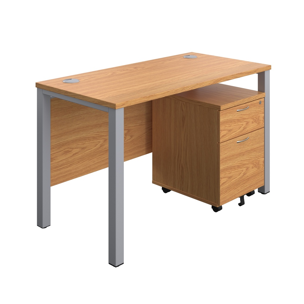 Goal Post Rectangular Desk + 2 Drawer Mobile Pedestal (FSC) | 1200x600 | Nova oak/Silver | 