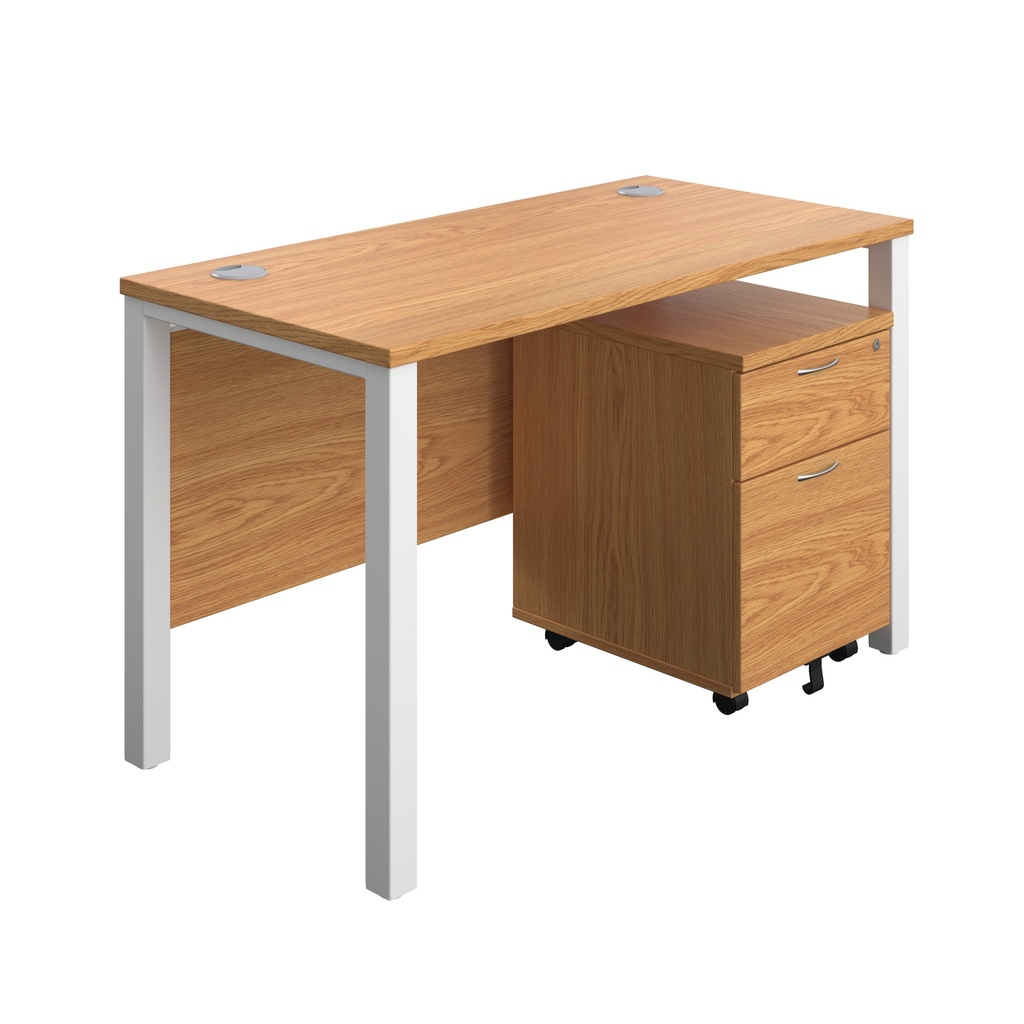 Goal Post Rectangular Desk + 2 Drawer Mobile Pedestal (FSC) | 1200x600 | Nova oak/White | 