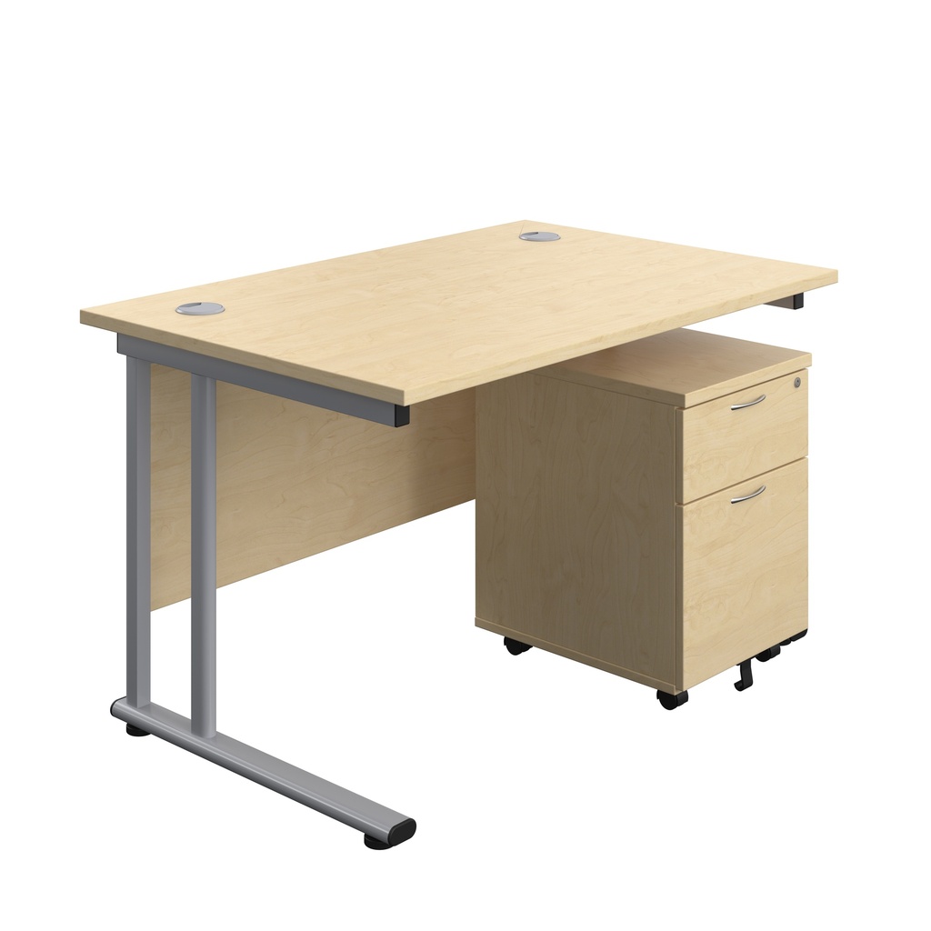 Twin Upright Rectangular Desk & Pedestal Bundle (FSC)