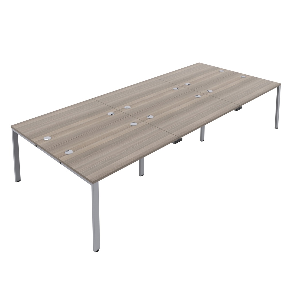 CB Bench with Cable Ports: 6 Person (FSC) | 1600 X 800 | Grey Oak/Silver | 