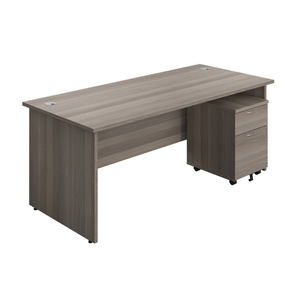 Panel Rectangular Desk + 2 Drawer Mobile Pedestal Bundle (FSC) | 1800X800 | Grey Oak/Grey Oak | 