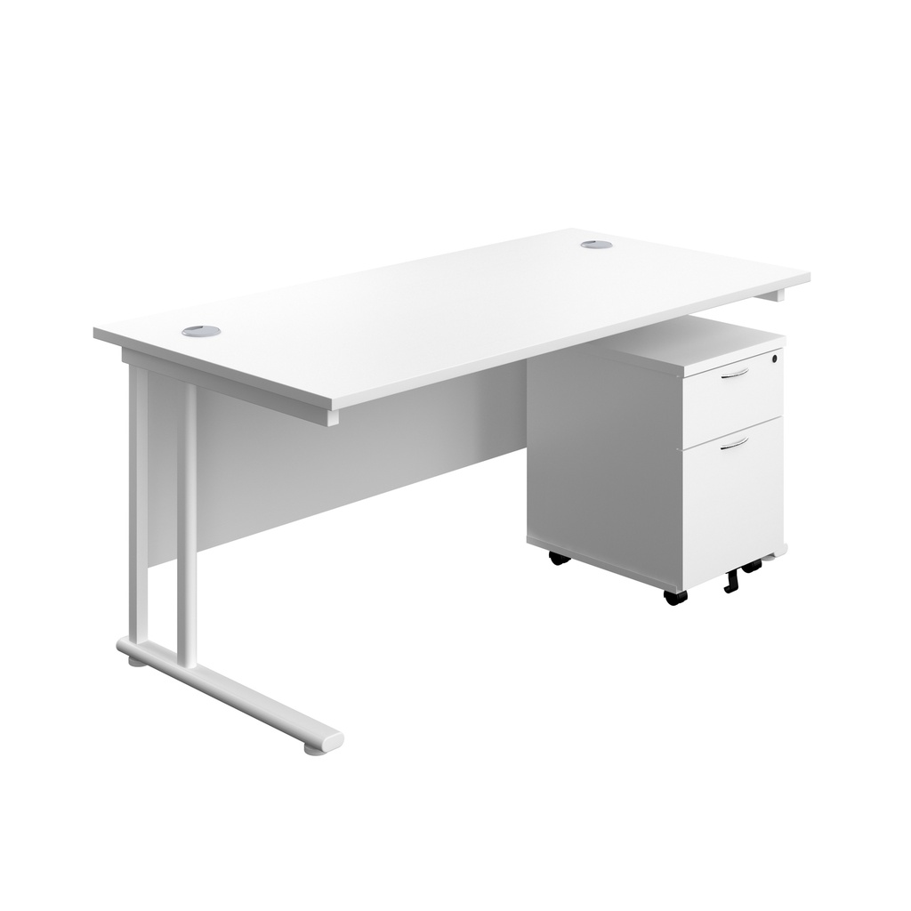 Twin Upright Rectangular Desk + Mobile 2 Drawer Pedestal (FSC) | 1800X800 | White/White | 