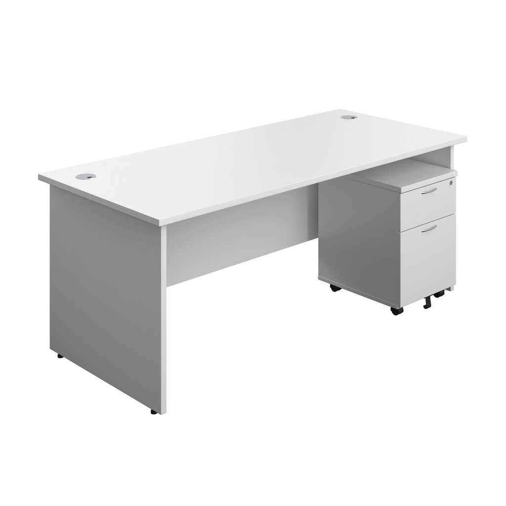 Panel Rectangular Desk + 2 Drawer Mobile Pedestal Bundle (FSC) | 1800X800 | White/White | 