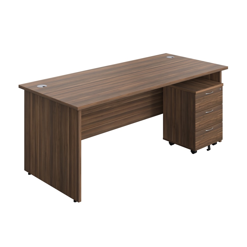 Panel Rectangular Desk + 3 Drawer Mobile Pedestal Bundle (FSC) | 1800X800 | Dark Walnut/Dark Walnut | 