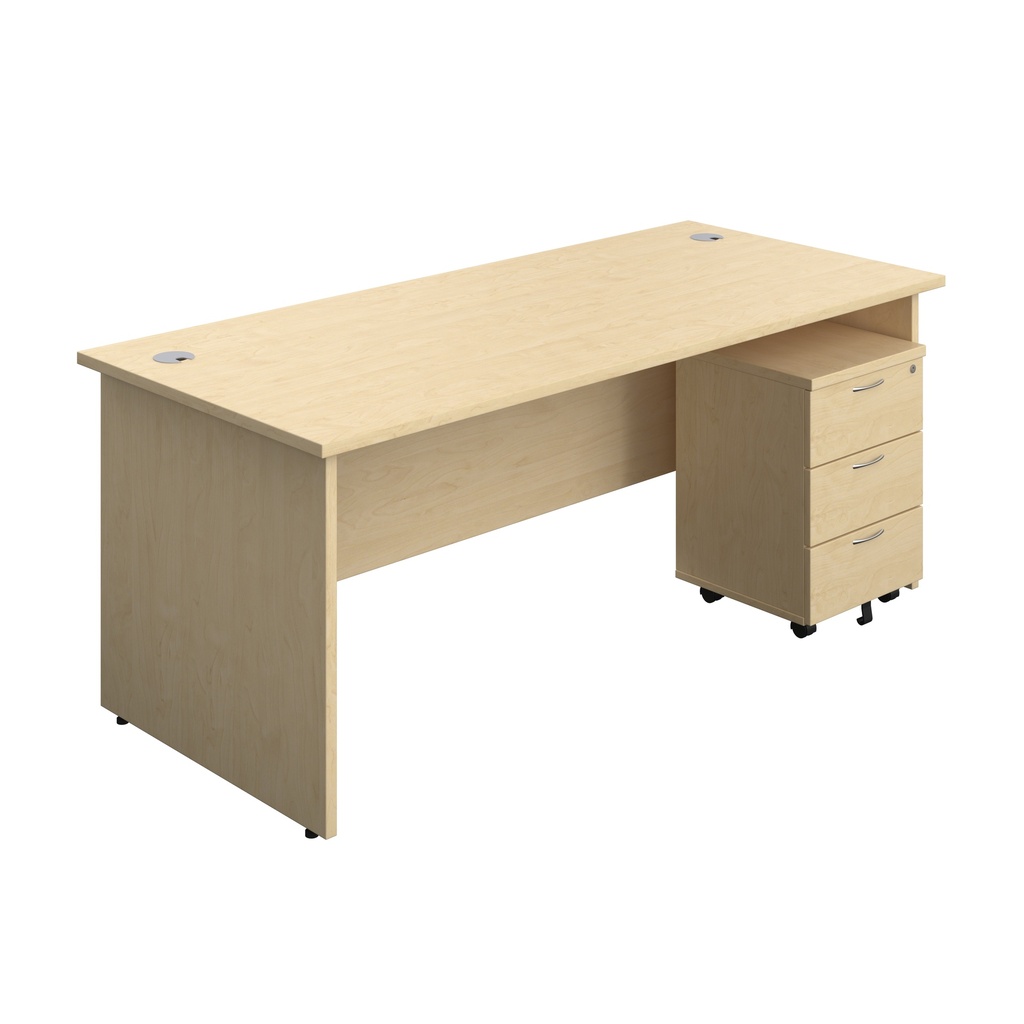 Panel Rectangular Desk + 3 Drawer Mobile Pedestal Bundle (FSC) | 1800X800 | Maple/Maple | 