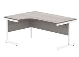 [CORE1612LHSUGOAKWH] Office Left Hand Corner Desk With Steel Single Upright Cantilever Frame (Fsc) | 1600X1200 | Alaskan Grey Oak/White