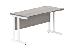 [CORE1460DUGOAKWH] Office Rectangular Desk With Steel Double Upright Cantilever Frame (Fsc) | 1400X600 | Alaskan Grey Oak/White