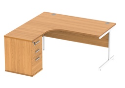 [COREBUNSU1612LBCHWH] Single Upright Left Hand Radial Desk + Desk High Pedestal (FSC) | 600mm Deep Pedestal | 1600 X 1200 | Norwegian Beech/White