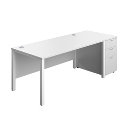 [GPBUN1680DHWHWH] Goal Post Rectangular Desk + 3 Drawer Desk High Pedestal (FSC) | 1600x800 | White/White | 